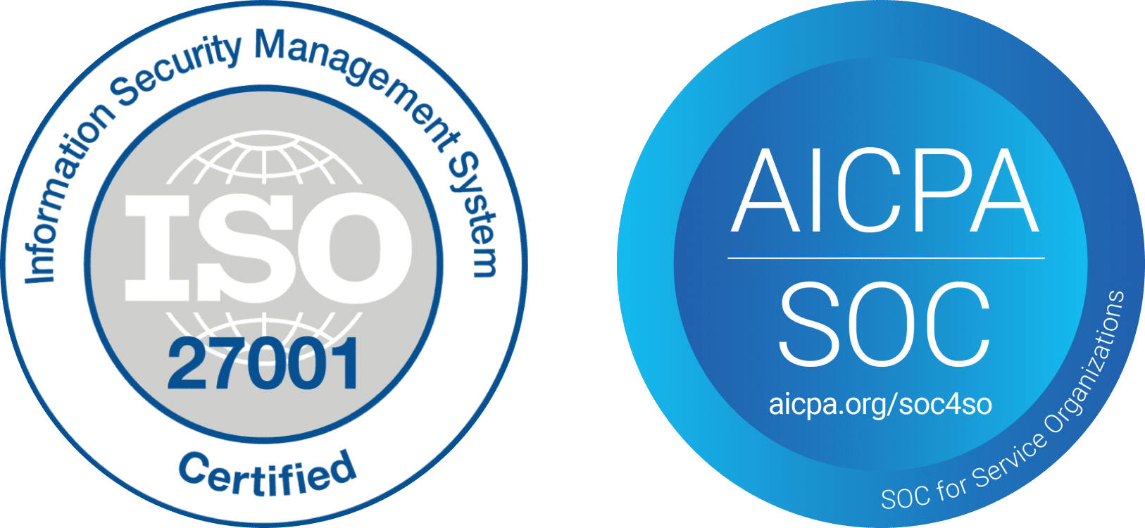 ISO-27001 and AICPA-SOC certification badges